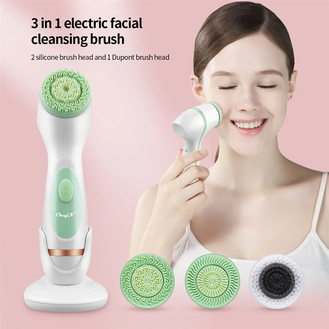 CkeyiN 3 In 1 Electric Facial Cleansing Brush Silicone