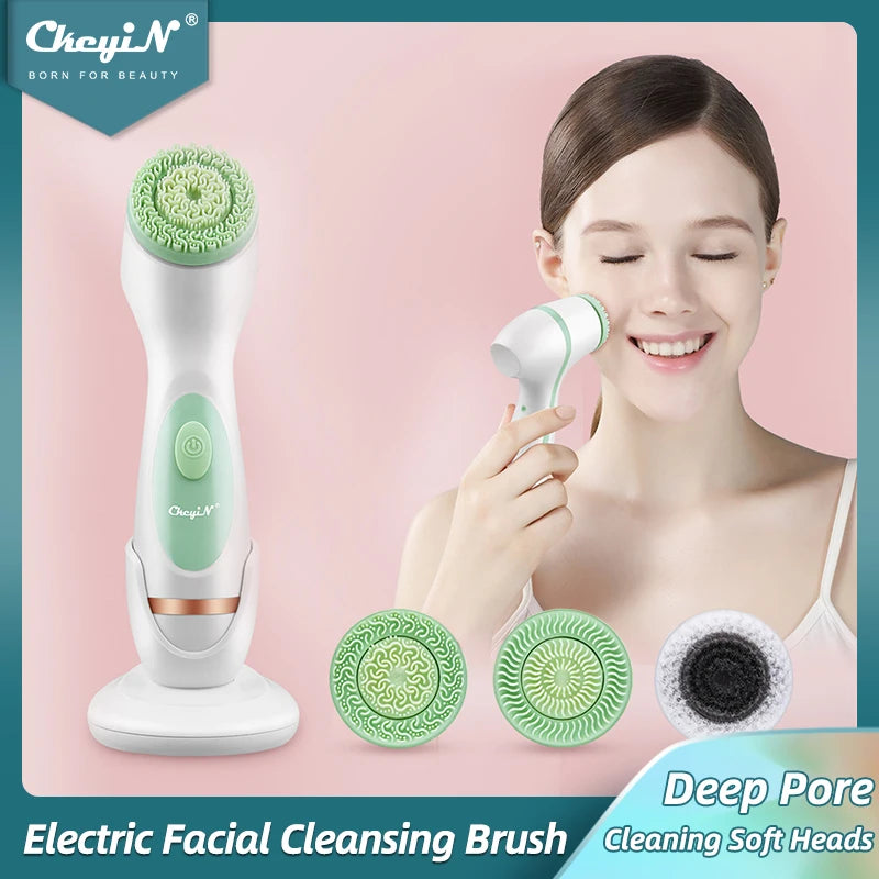 CkeyiN 3 In 1 Electric Facial Cleansing Brush Silicone