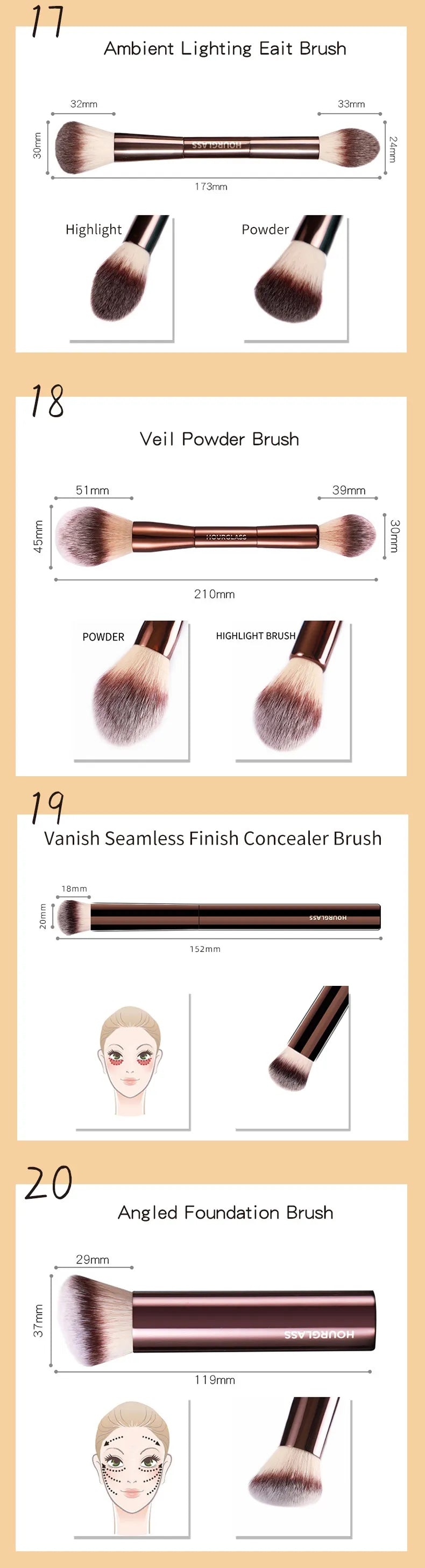 Hourglass Makeup Brushes Powder Foundation Concealer